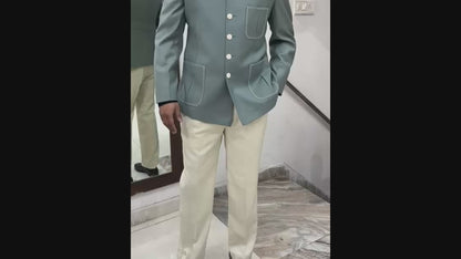 Elegant Sage Green Jodhpuri Suit for Men, Wedding Bandhgala Suit