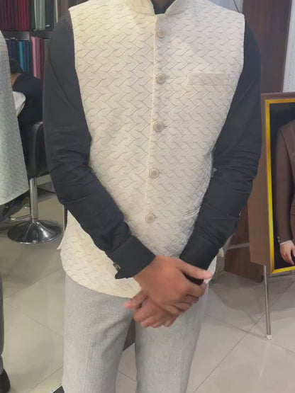 White Nehru Jacket for Men: Wedding Groom Modi Waistcoat