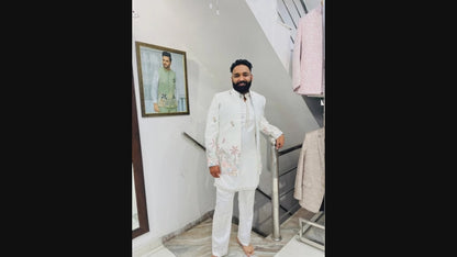 Customizable Off-White Groom Sherwani, Elegant Ivory Indo-Western Outfit
