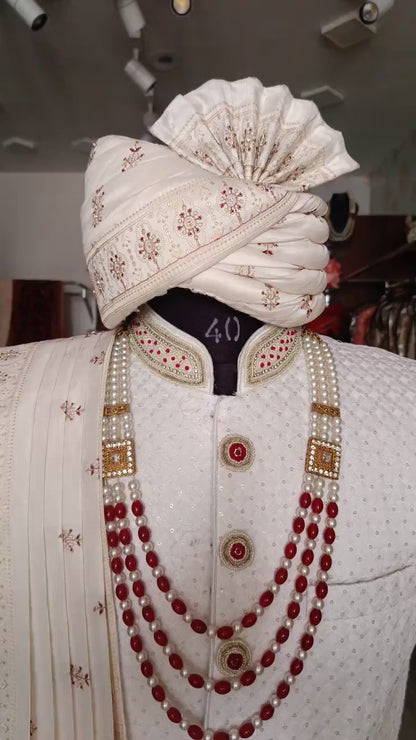 White Thread Embroidered Sherwani, Groom Suit