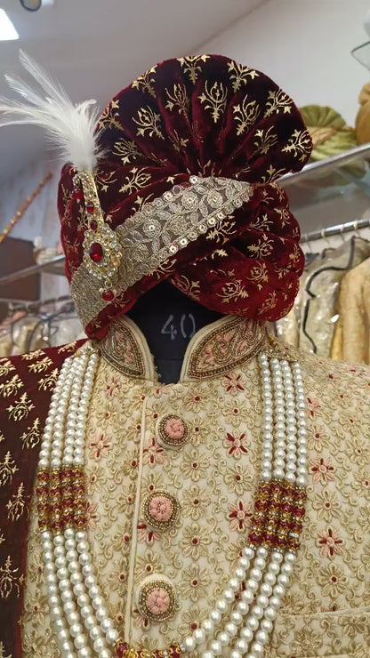 Beige Sherwani for Men, Indian Wedding Groom Outfit